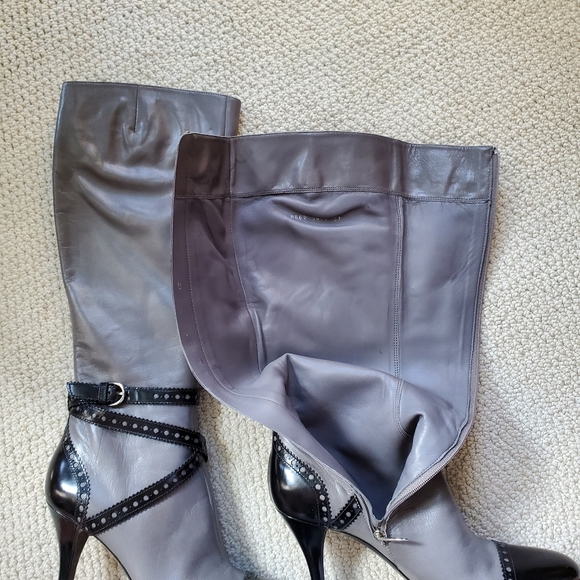 Sergio Rossi, Leather Knee high Boots, Grey - Picture 4 of 13